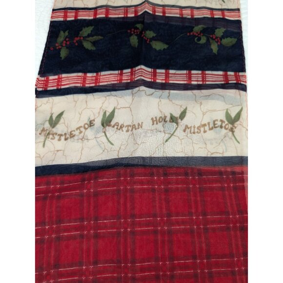 Vtg Liz Claiborne Scarf Rectangle Holly Christmas themed sheer 53"x 9.75"  READ - Picture 4 of 9